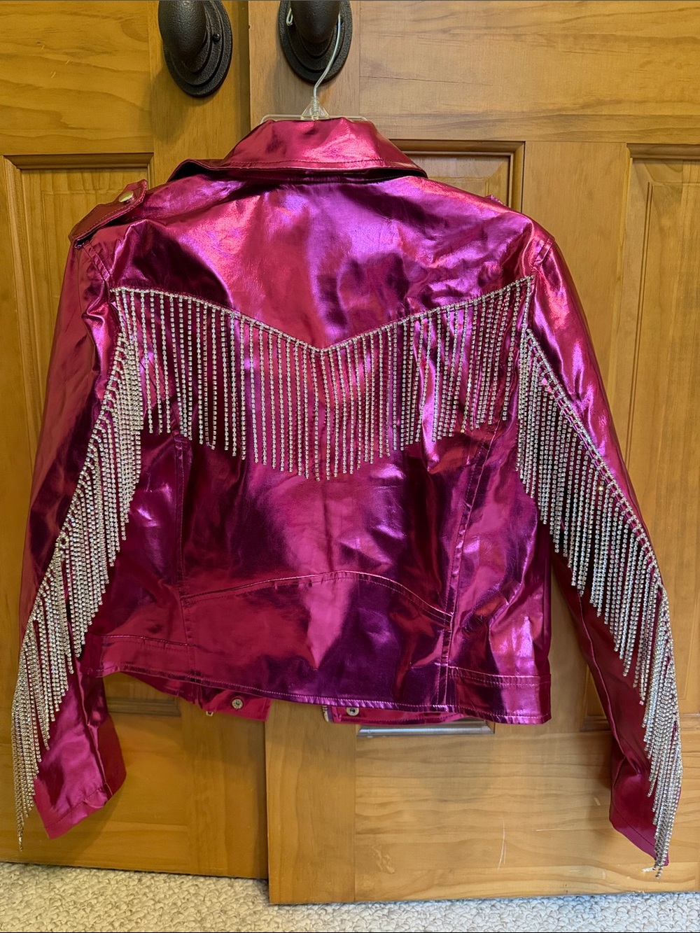 Buddy Love Metallic Hot Pink Fringe Biker Jacket - Picture 5 of 8